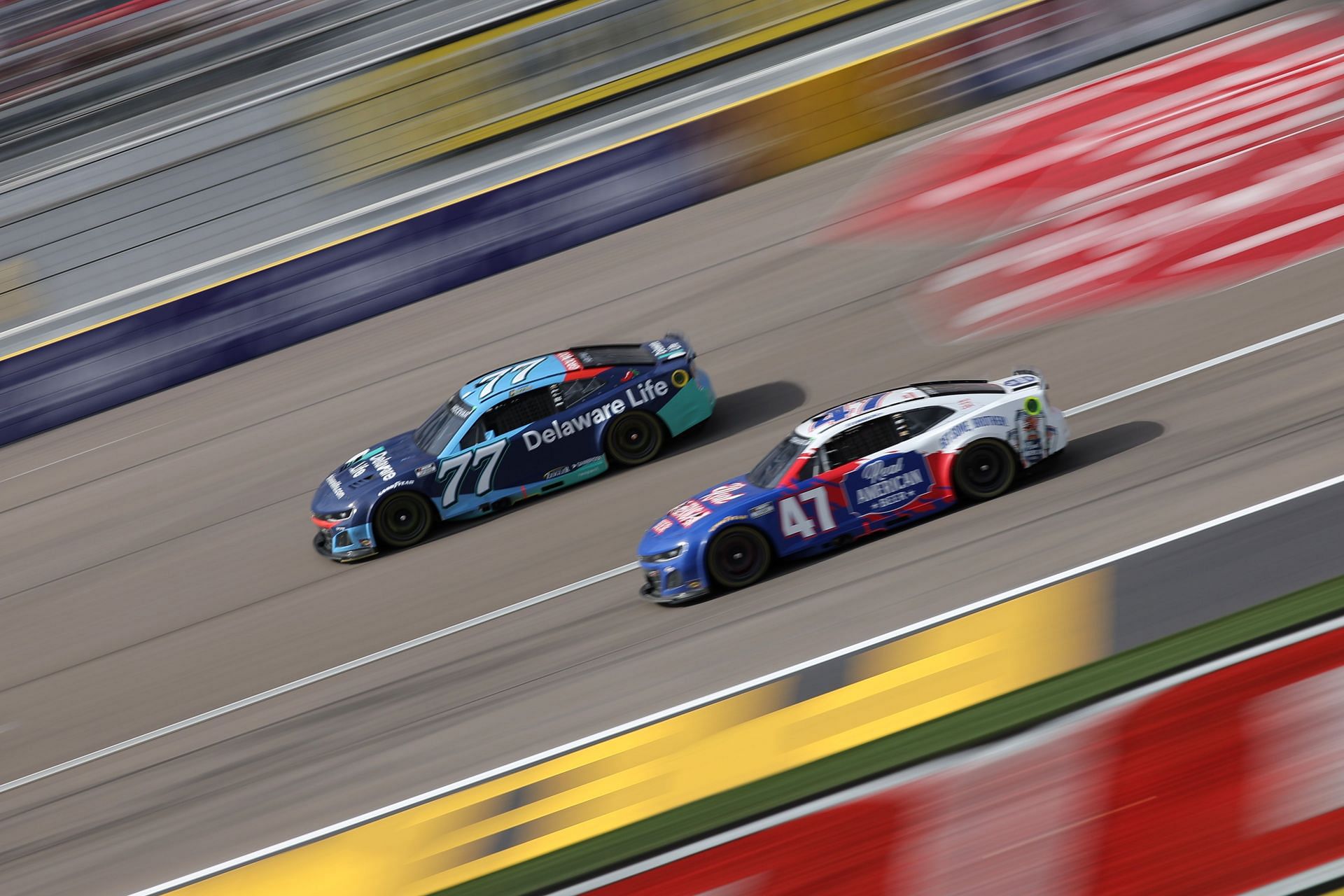 Carson Hocevar races Ricky Stenhouse Jr., during the NASCAR Cup Series Pennzoil 400 at Las Vegas Motor Speedway on March 16, 2025, in Las Vegas, Nevada. - Source: Getty